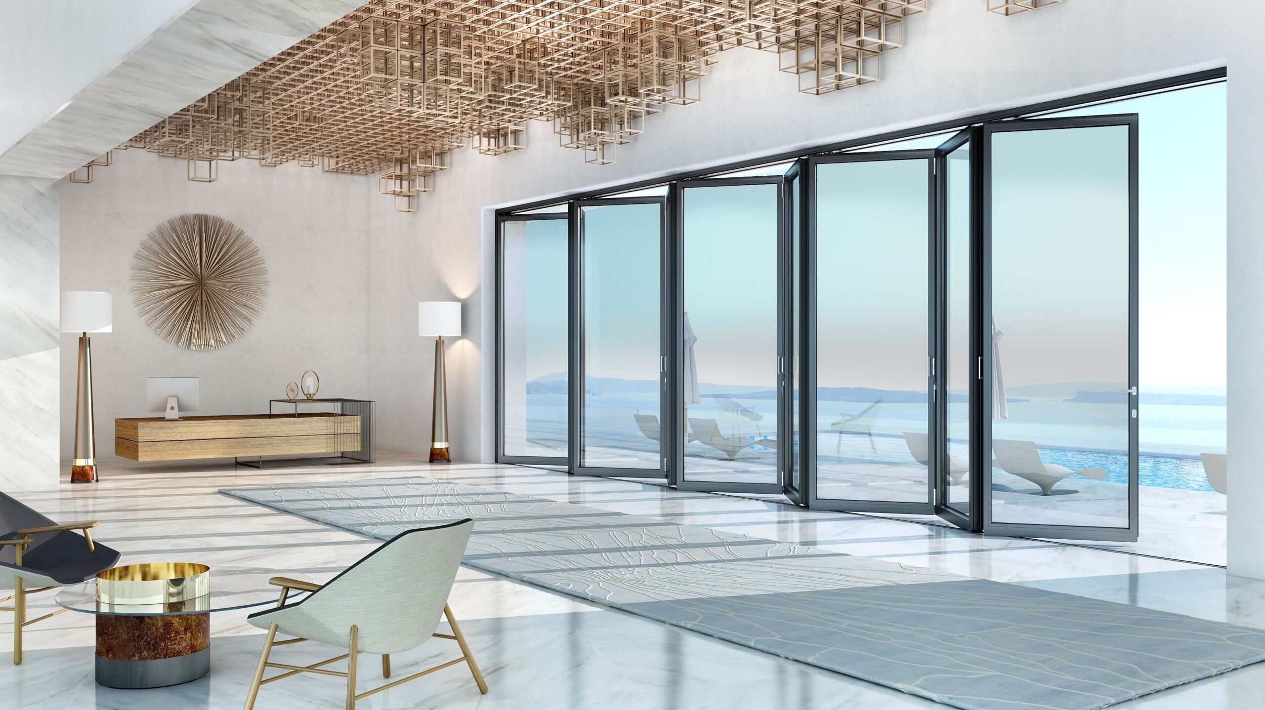 Aluminum folding patio door system