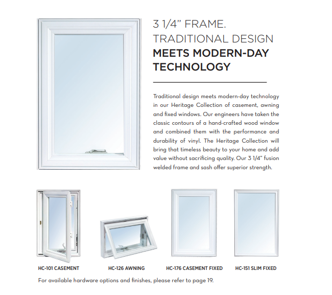Heritage Collection vinyl window options