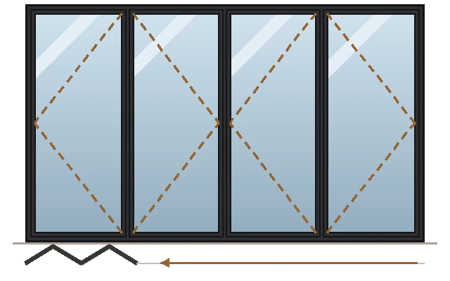 Drawing of a four-panel folding door