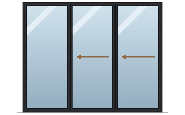 Drawing of a three-panel multi-slide door