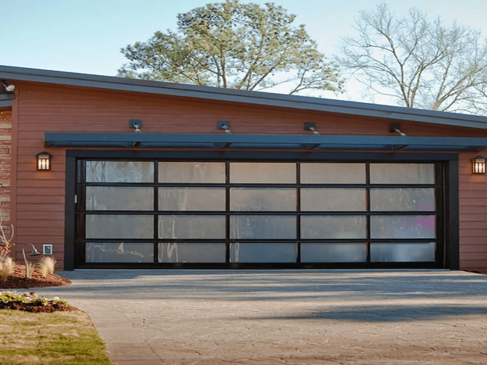 Close-up of a modern aluminum garage door detail