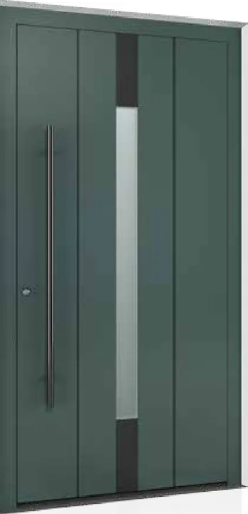 Aluminum entry door style: green, framed glass strip