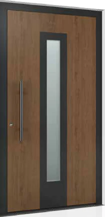 Aluminum entry door style: wood look, framed glass