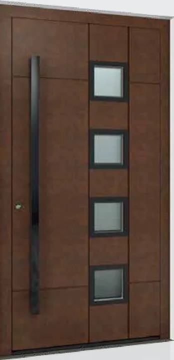 Aluminum entry door style: wood look, four lites
