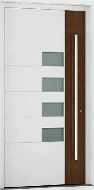 Aluminum entry door style: white with a wood edge