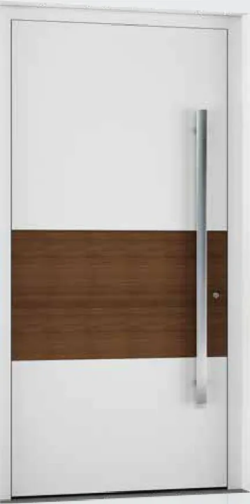 Aluminum entry door style: white with a wood band