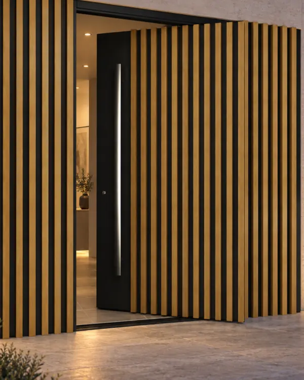 Slatted pivot door