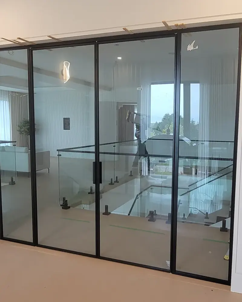 Black-framed glass interior doors