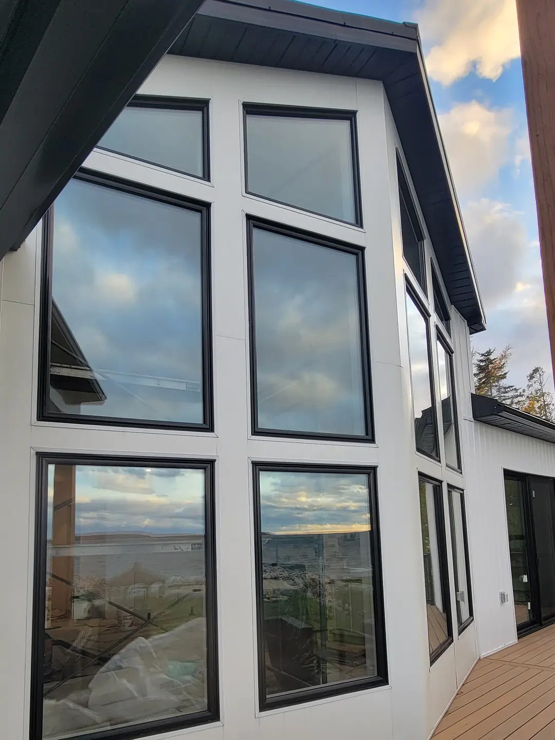 Black-framed windows on a modern home, a Better View install