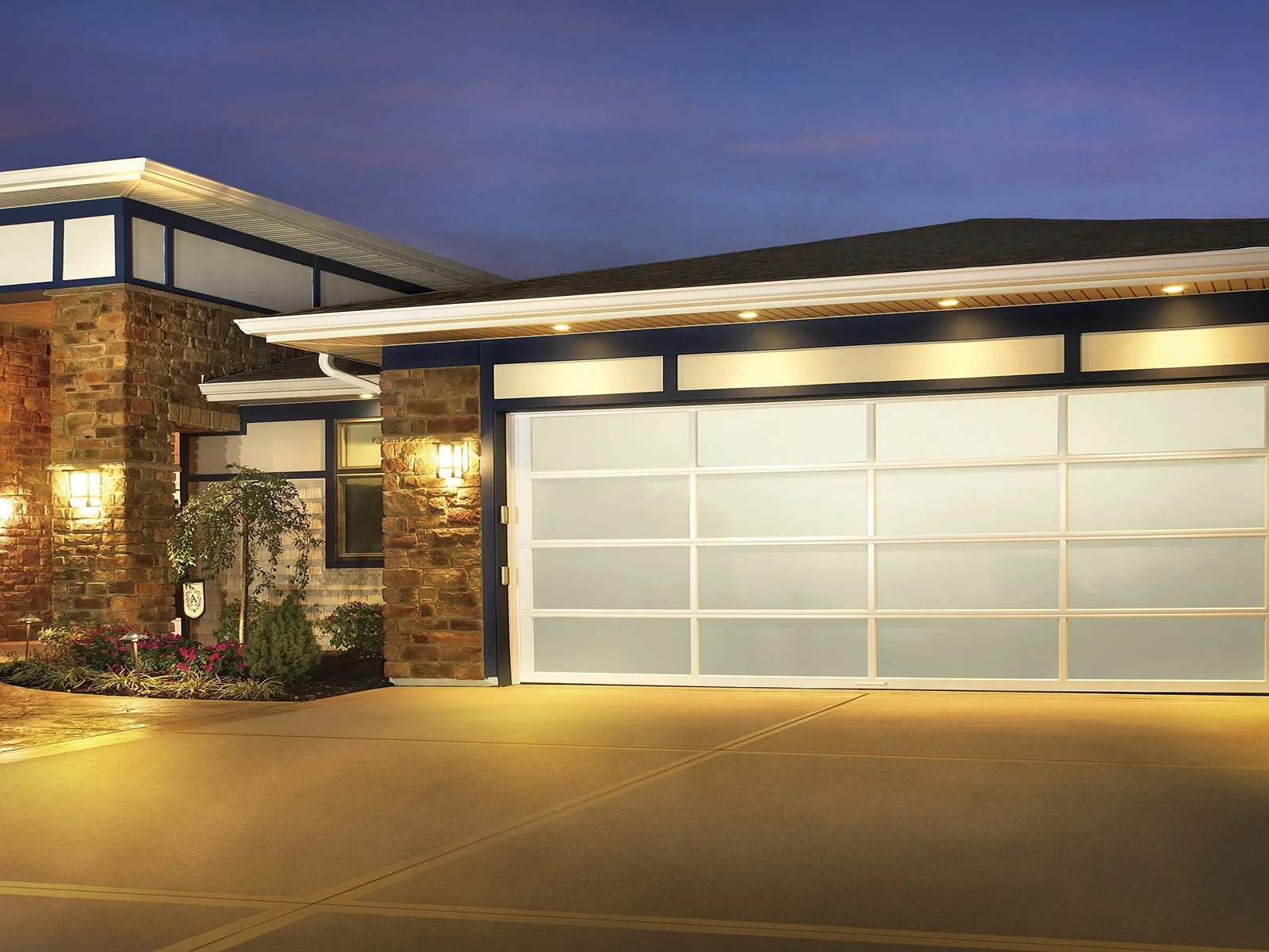 Modern glass and aluminum garage door