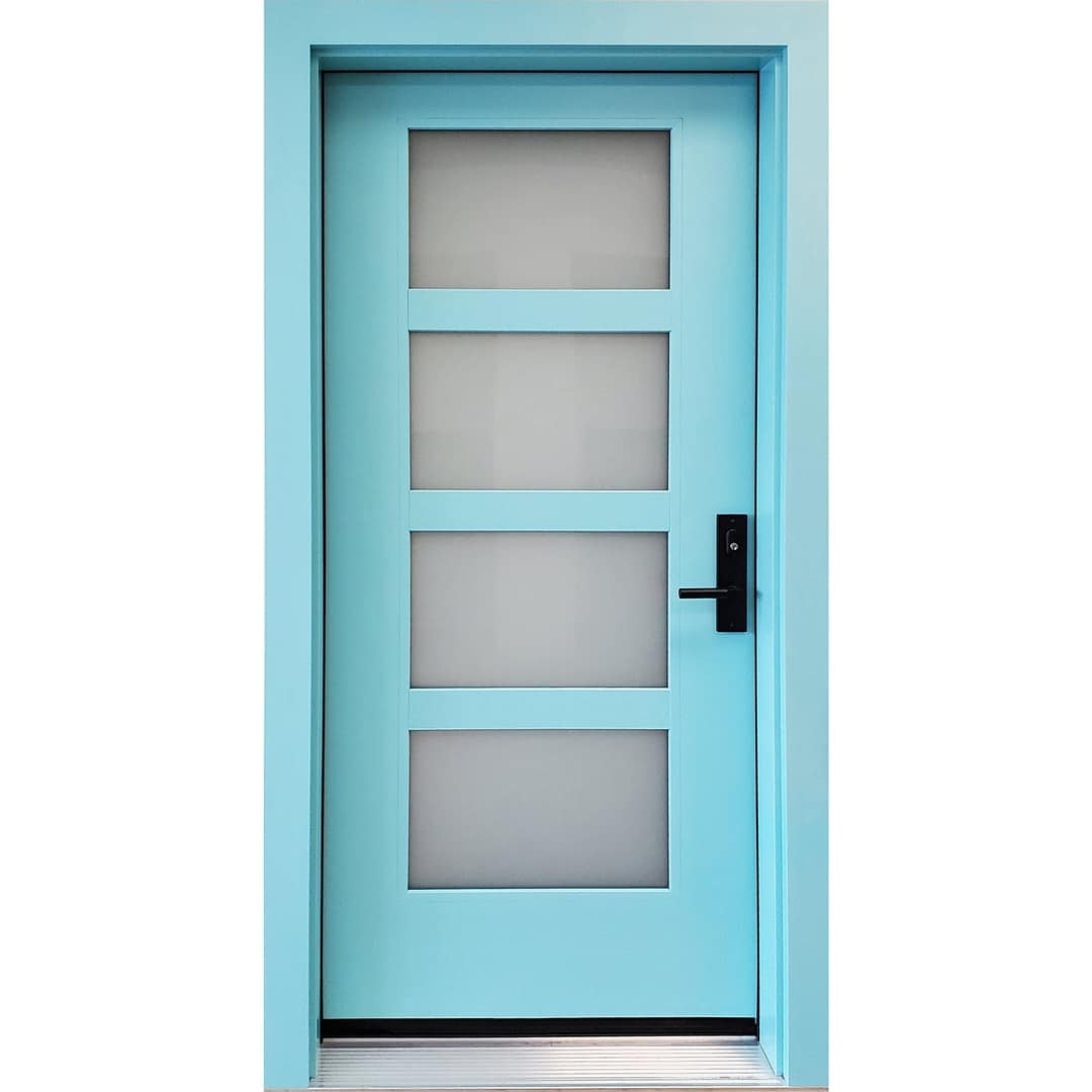 Four-lite flush glazed smooth fiberglass door with SDLs