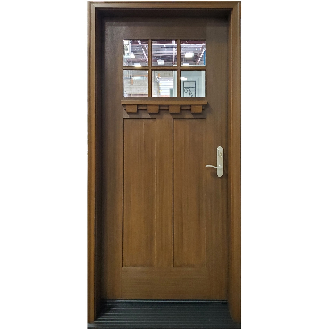 Craftsman fiberglass door with dentil shelf and SDL grille