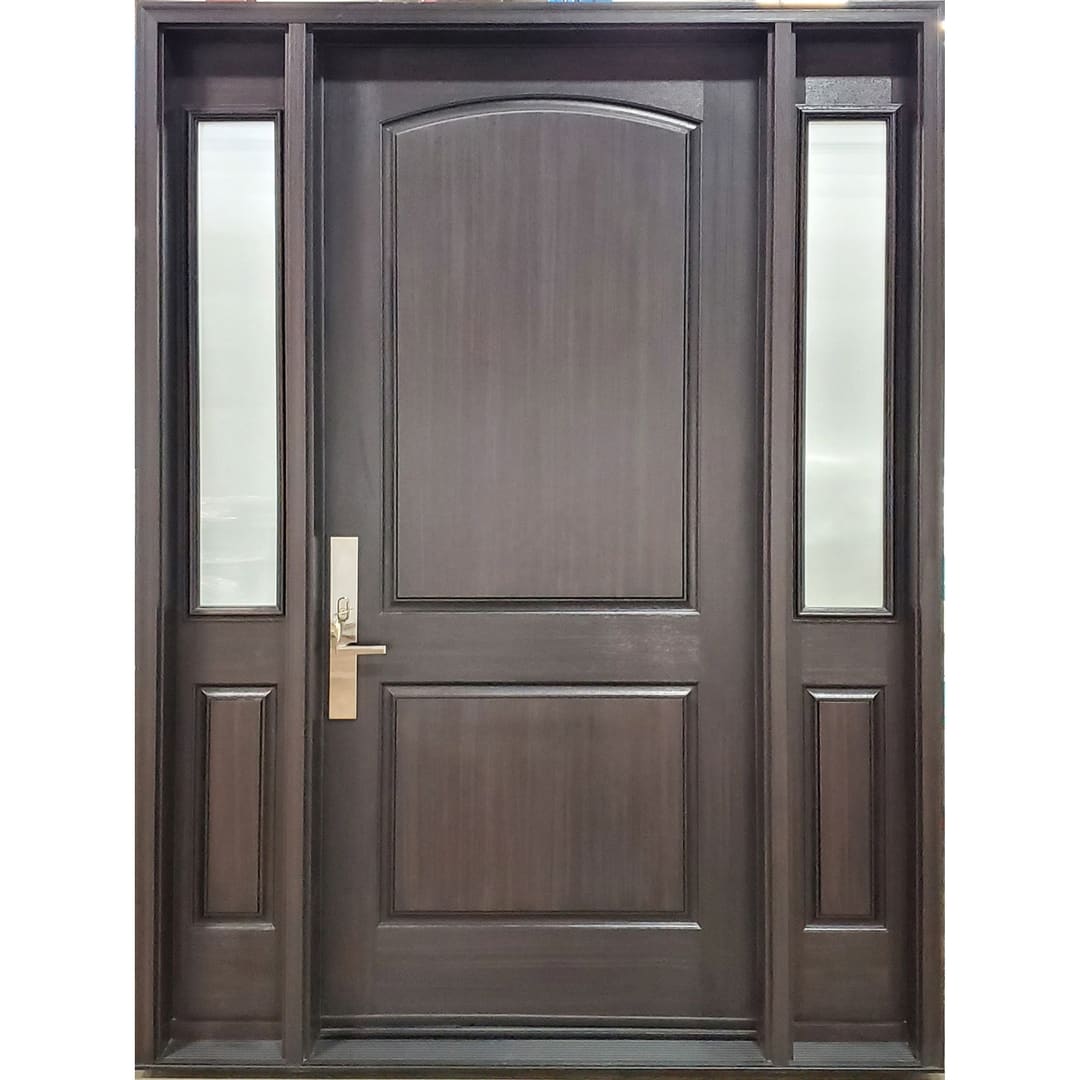 Mahogany two-panel camber top fiberglass door