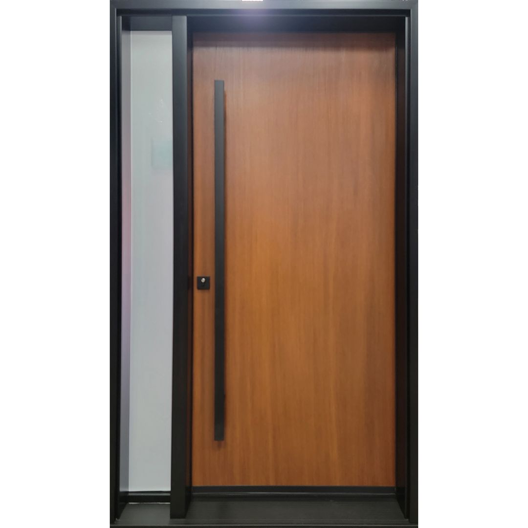 Oak fiberglass double door with V-groove chevron pattern