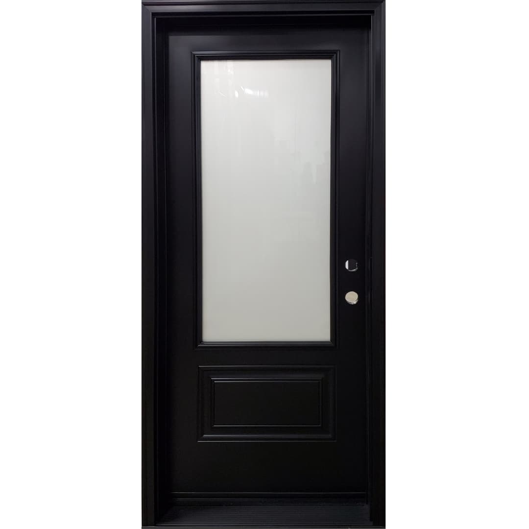 Orleans steel door with sandblasted glass and black sill