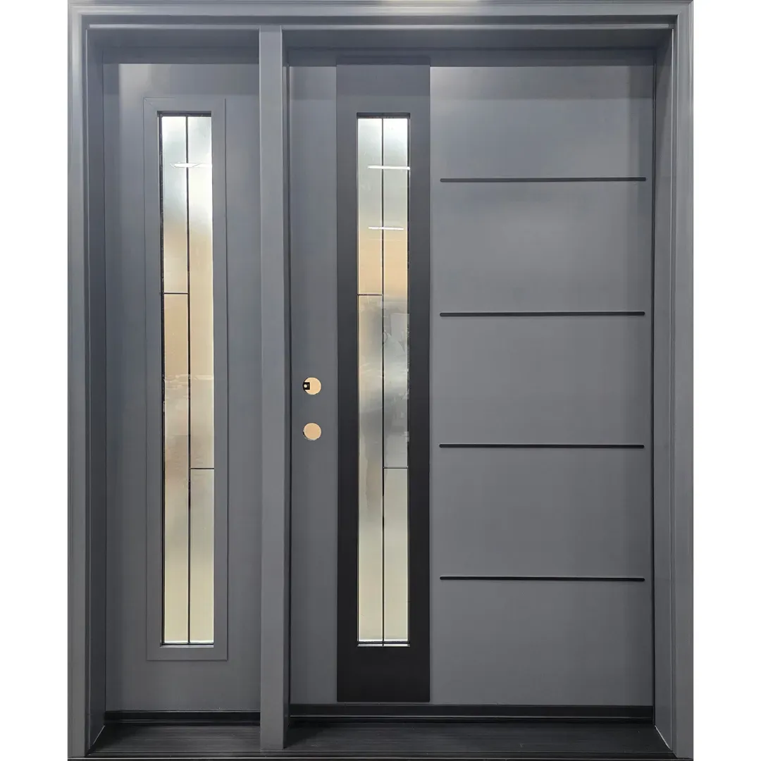 Steel door with modern vertical accent and Vog accents