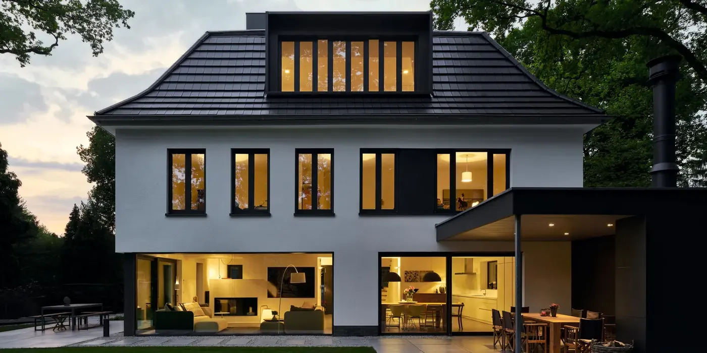 Classic house with black aluminum windows