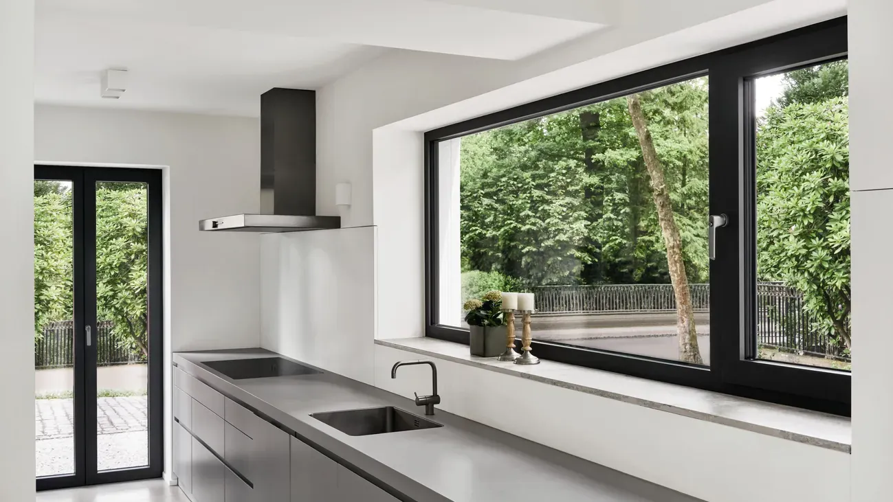 Kitchen with a large picture window