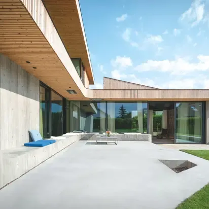 Low modern house with glass to the terrace