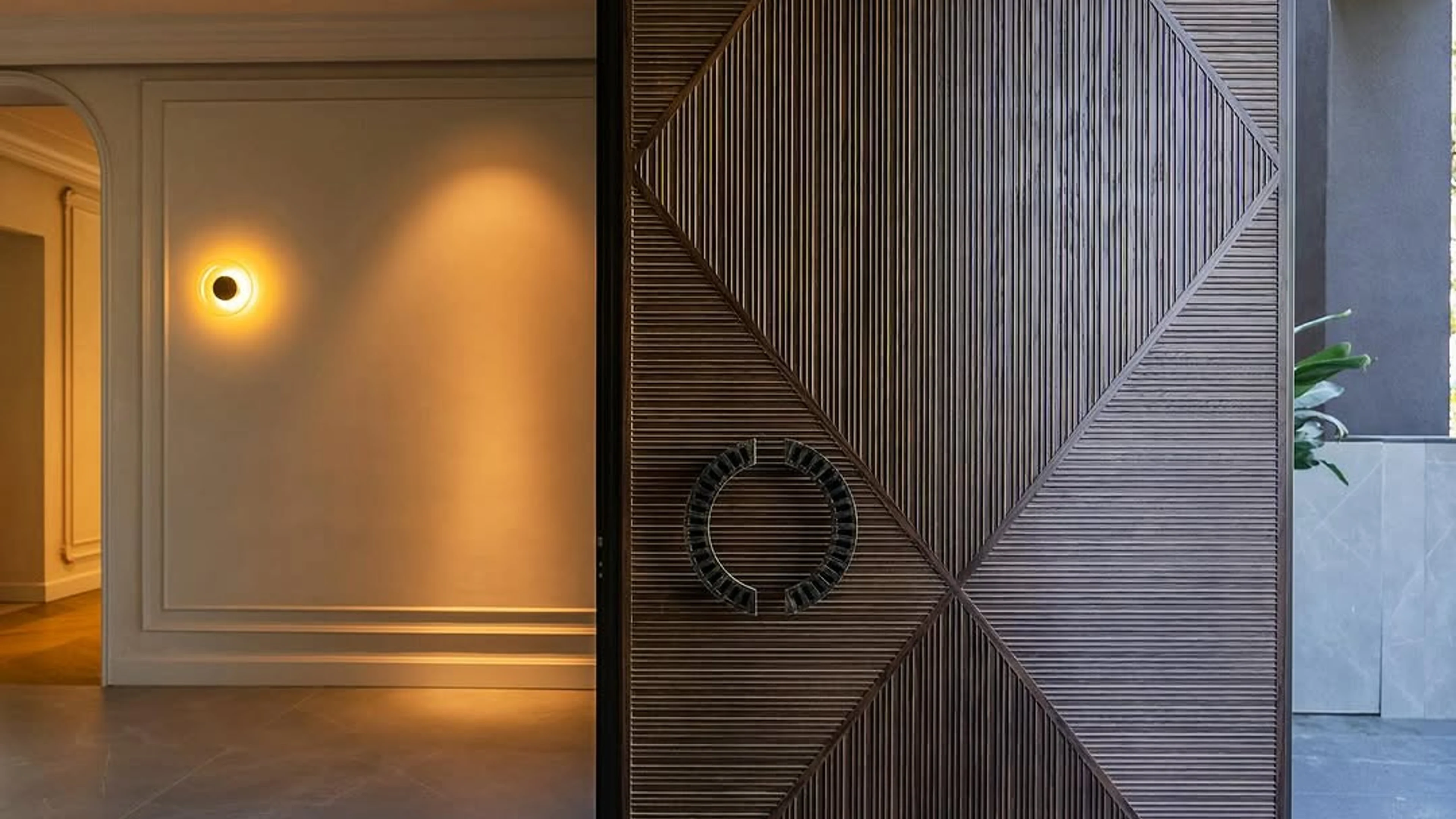 Close-up of modern reinforced entrance door detail