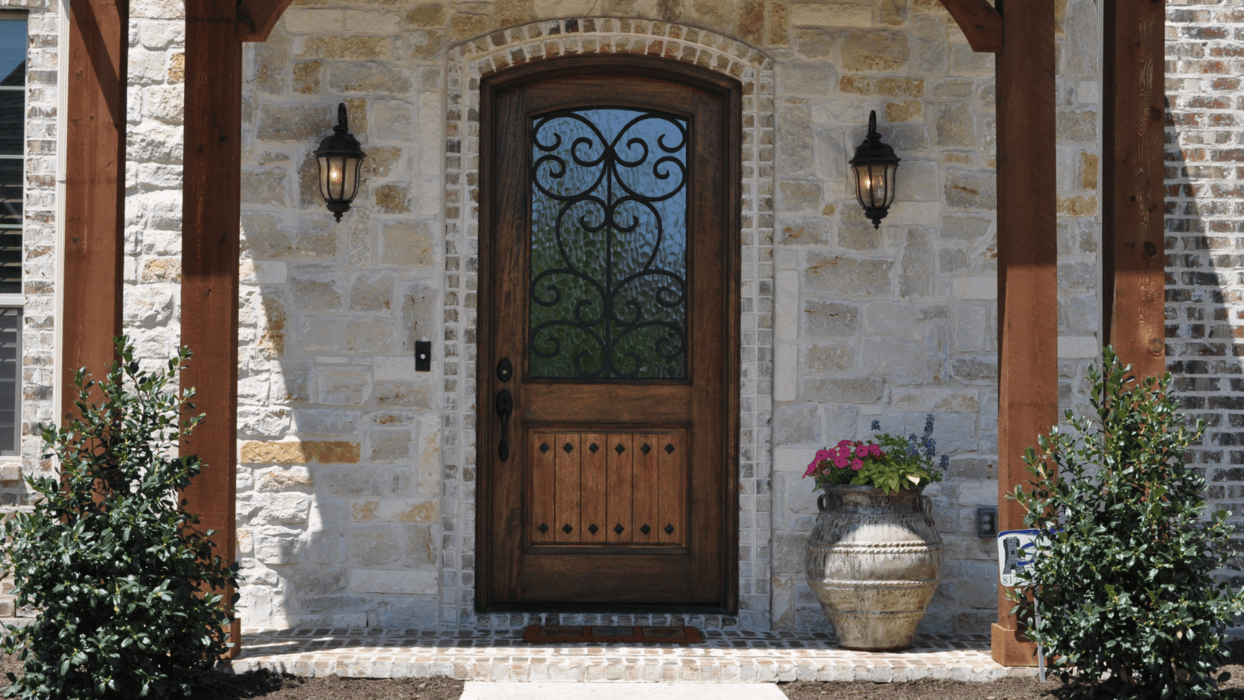 Custom wood entrance door on a residential home